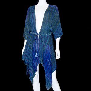 Tienda Ho Women's One Size Batik Blue Caftan Kimono Top Coverup Beach Casual
